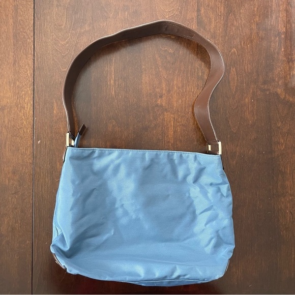 Tumi Handbags - TUMI Nylon and Leather Shoulder Bag Light Blue Brown
